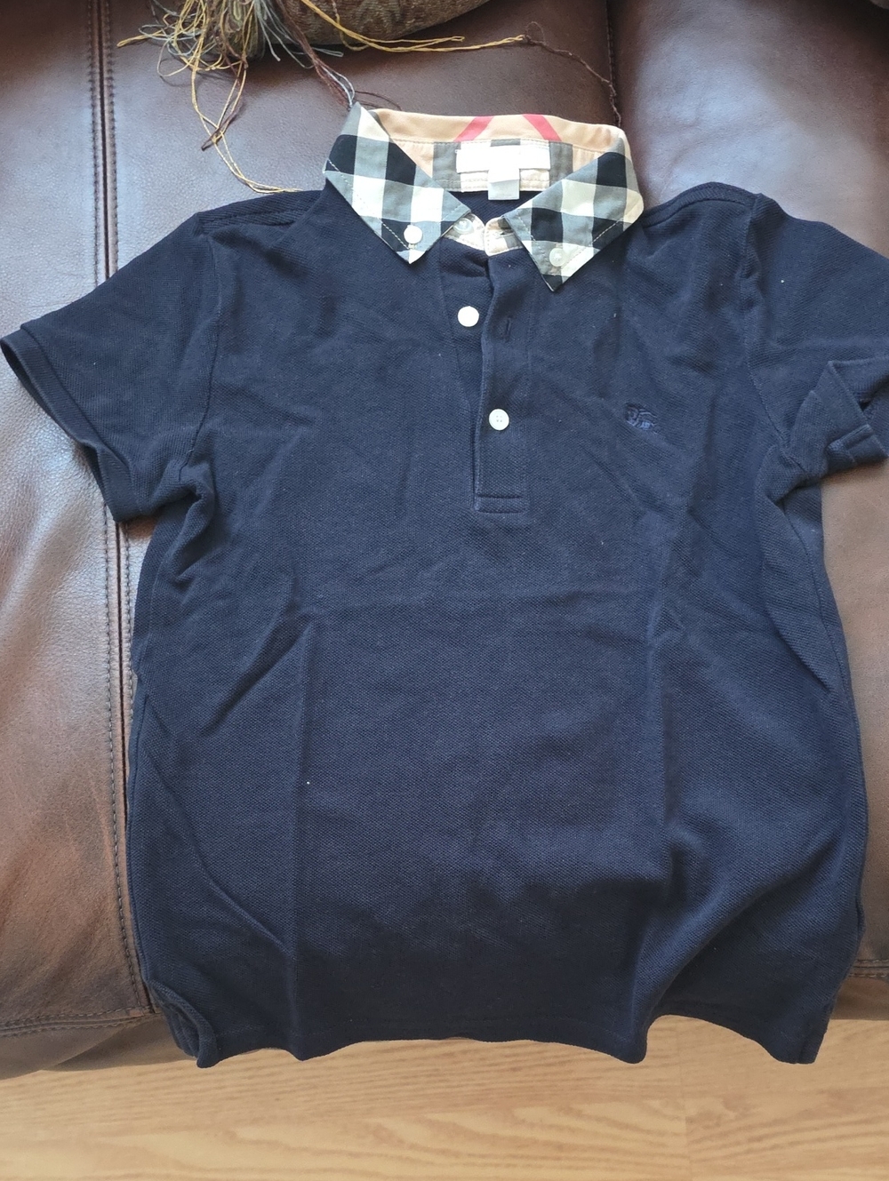 Burberry Navy Polo with Signature Check Collar - Kids